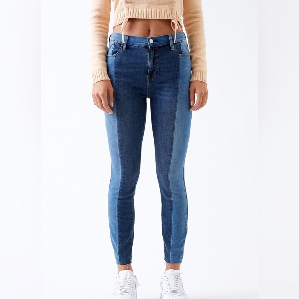 PacSun High Rise Jegging Blue Two Tone High Waisted Skinny Jeans Raw Hem Ankle